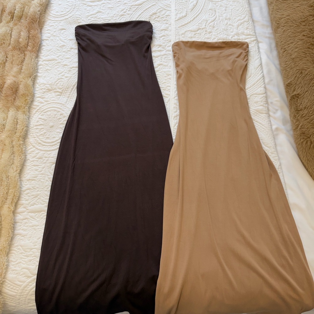 Wilfred Strapless Brown and Tan Dresses